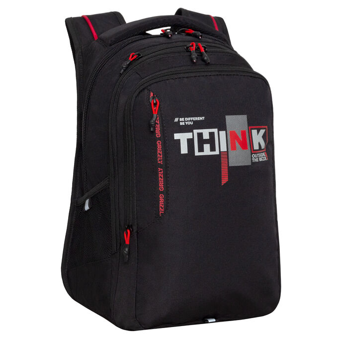 Вместительный школьный рюкзак GRIZZLY для мальчика, для парня, старшие классы, подростку, черный, красный черный - красный