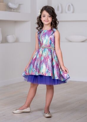 ALOLIKA Платье из атласной принтованной разноцветными огоньками ткани с золотистым напылением, цвет фиолетовый