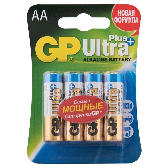 Батарейка GP Ultra Plus AA (LR6) 15AUP алкалиновая, BC4, 1шт