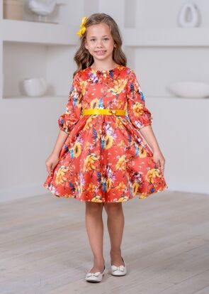 ALOLIKA Платье из атласной ткани с ярким цветочным принтом в осенней цветовой гамме