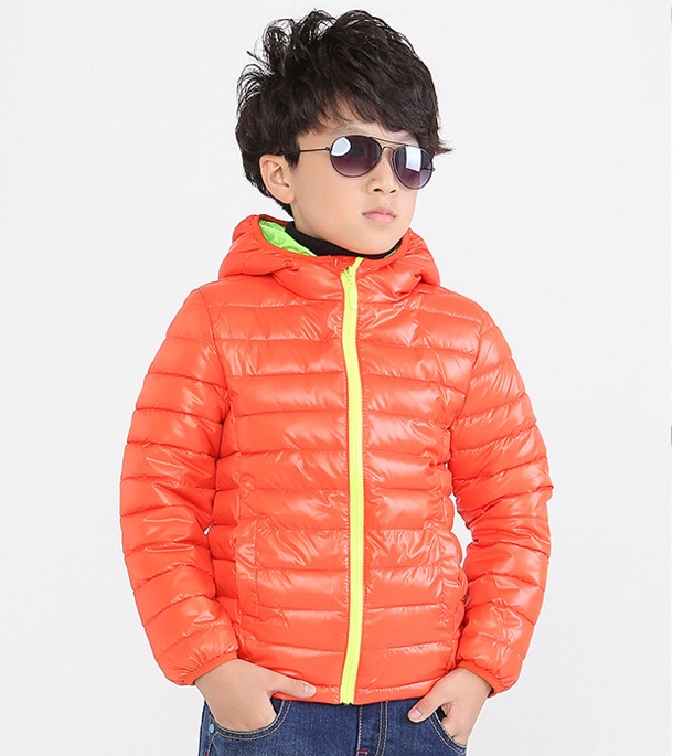 Ультралегкая детская куртка с капюшоном, цвет оранжевый/салатовый