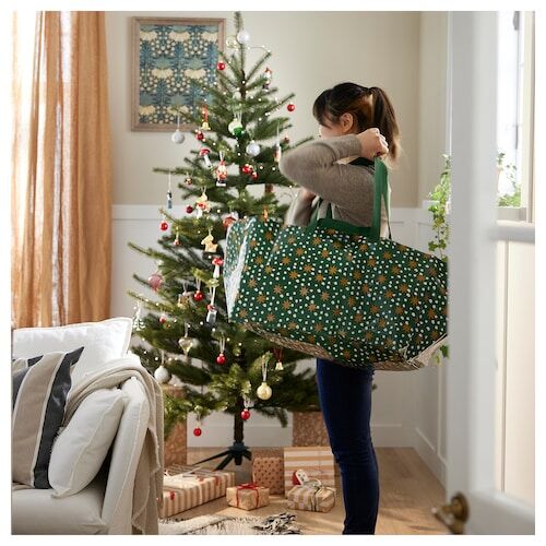 IKEA VINTERFINT, сумка-переноска, большая, зеленый с рисунком в виде звезды, 55x37x35 см 71 л