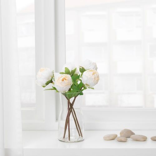 IKEA СМЫЧКА, искусственный цветок, Пион/белый, 30 см