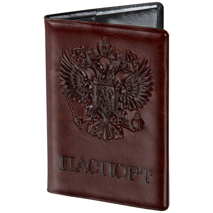 Обложка для паспорта STAFF, полиуретан под кожу, &quot;ГЕРБ&quot;, коричневая, 237604