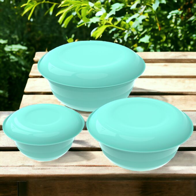 Набор мисок с тарелками-крышками, пластик  №1 (6 предметов)