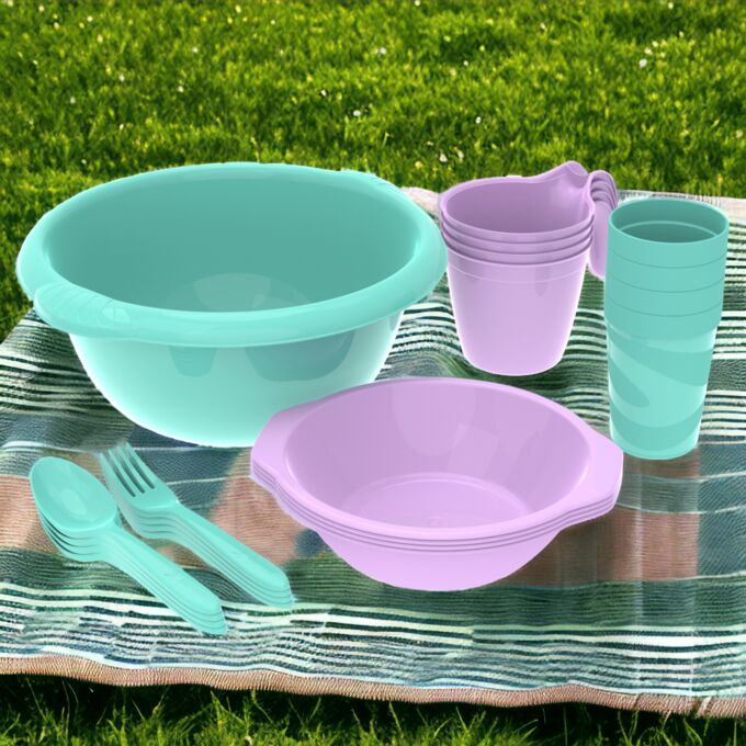 Набор посуды для пикника №1 «Праздничный» пластик (4 персоны, 21 предмет)