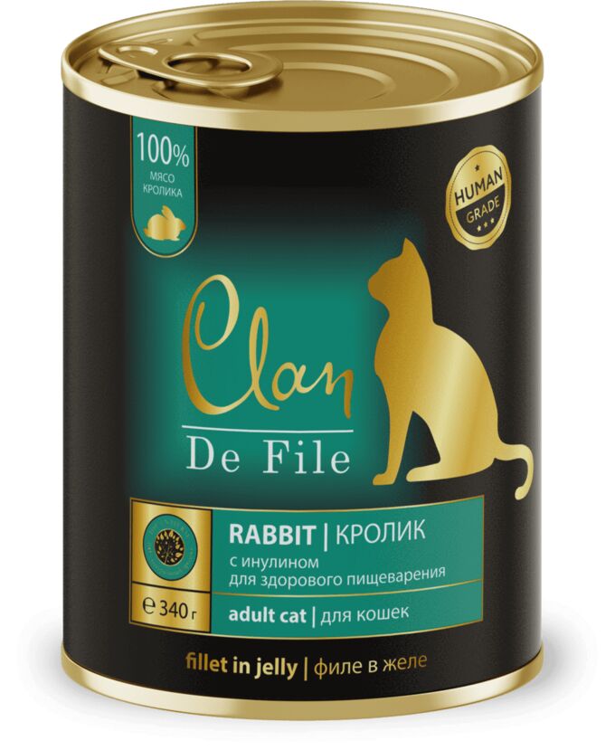 CLAN De File Кролик в желе с таурином и инулином для взрослых кошек, 340 гр 1/12