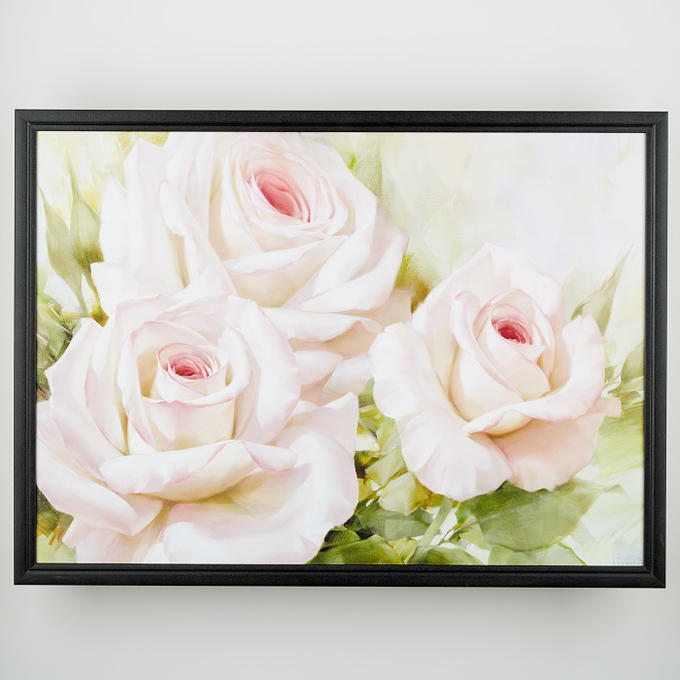 Картина &quot;Бело-розовые розы 1&quot; в рамке 50х70см, цвет черный ЛИ3