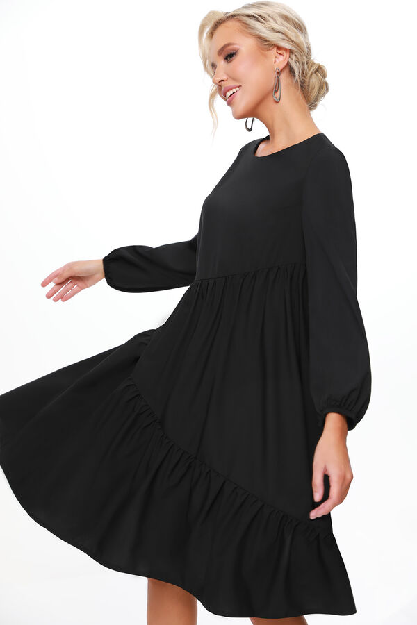 DStrend Платье многоярусное с длинным рукавом, Цвет: Чёрный