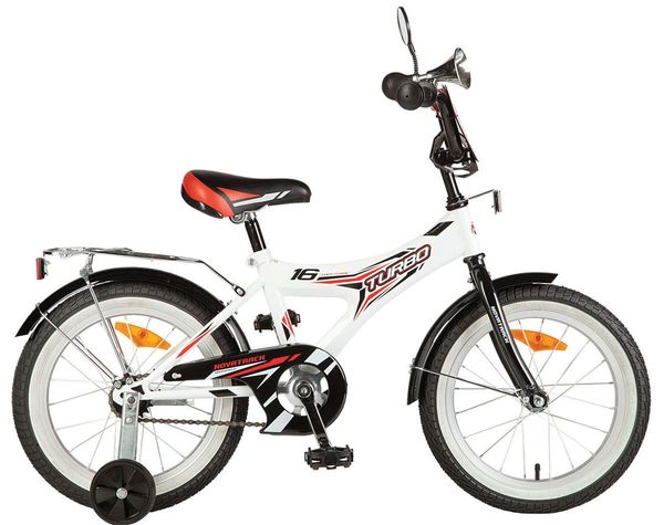 Велосипед NOVATRACK 16&quot; A, TURBO, монокок, белый, тормоз ножной, крылья и багажник #117117