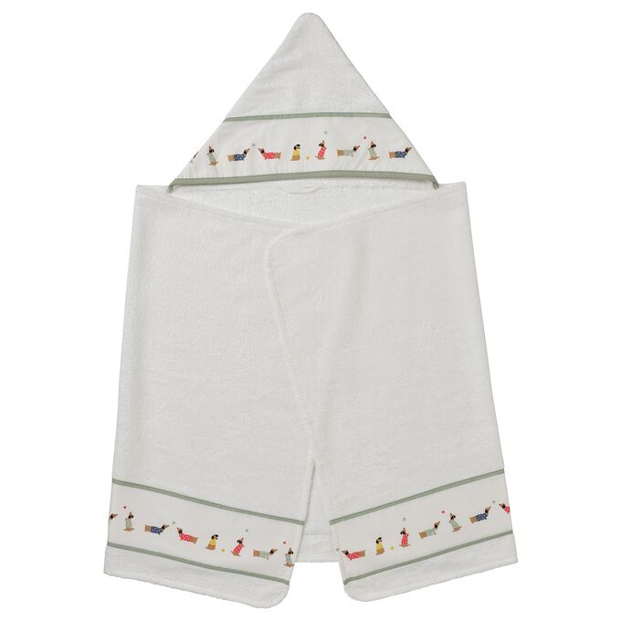 IKEA DRÖMSLOTT, Детское полотенце с капюшоном, рисунок щенка /белое, 60x125 см