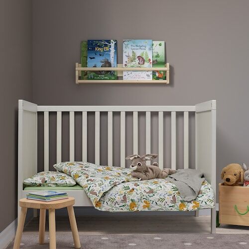 IKEA TROLLDOM, Комплект постельного белья для детской кроватки из 3 предметов, рисунок лесных животных/ разноцветный, 60x120 см,