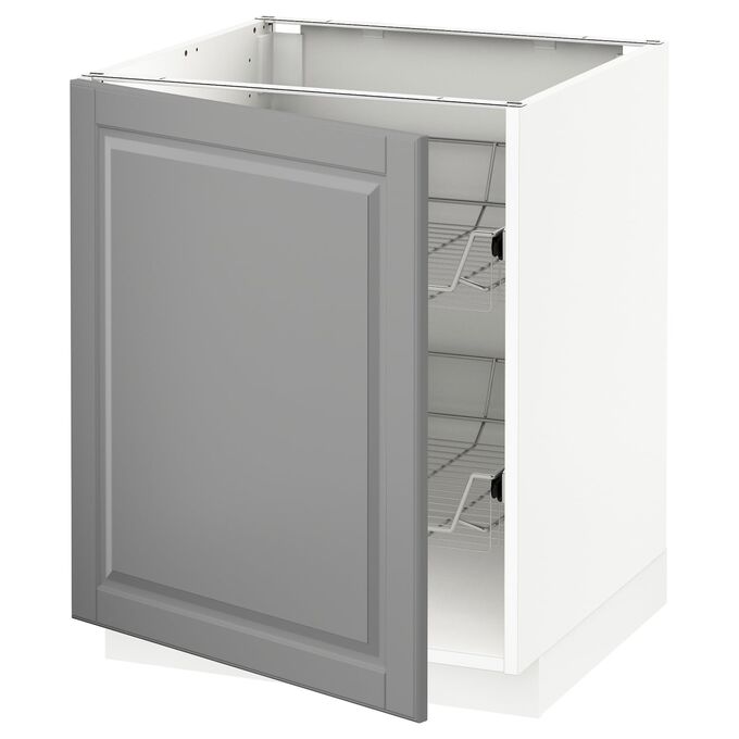 IKEA МЕТОД, базовый шкаф с проволочными корзинами, белый /Bodbyn grey, 60x60x70 см