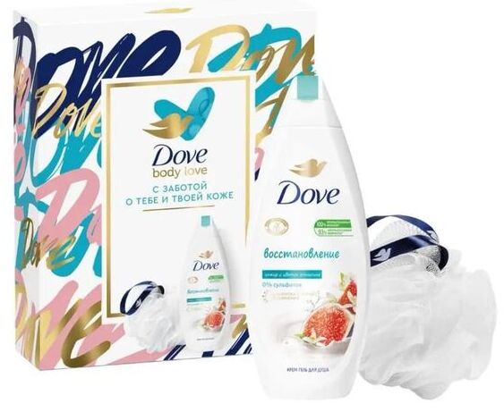 DOVE Подарочный набор Нежное очищение 2023 Гель для душа 250мл + мочалка