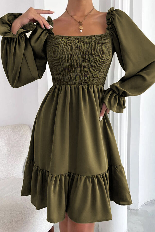 VitoRicci Зеленое платье с оборками и пышными рукавами