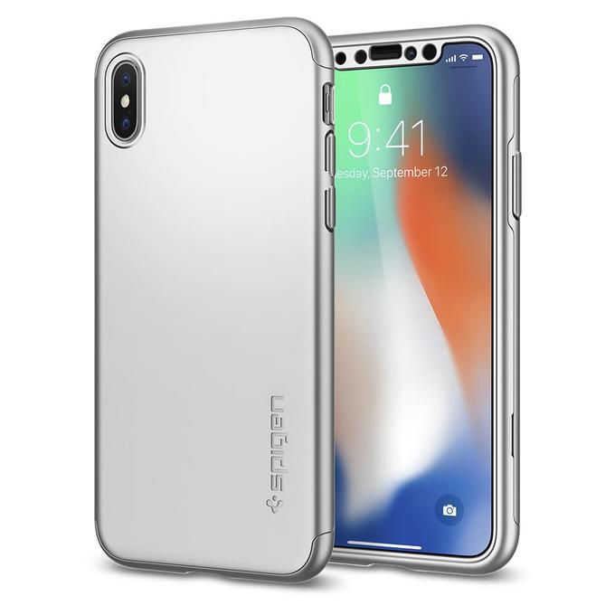Чехол Spigen для iPhone X  Thin Fit 360, серебристый (057CS22645)