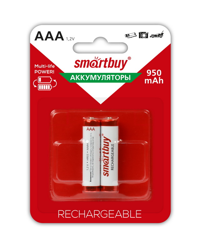 Smartbuy Аккумулятор NiMh AAA/2BL 950 mAh (24/240) (SBBR-3A02BL950)
