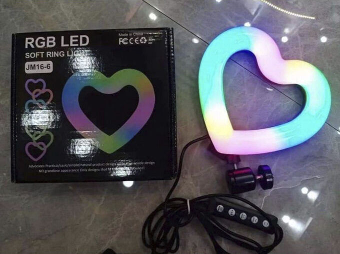 Akuma Цветная Кольцевая LED RGB лампа сердце 16 см RGB JM16 для фото и видеосъемки работы