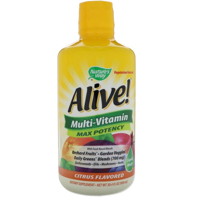 Natures Way, Alive!, жидкие мультивитамины, максимальная эффективность, цитрусовый вкус, 30,4 ж. унц. (900мл)