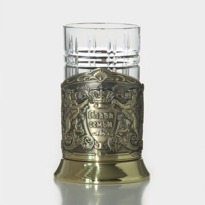 Кольчугинский мельхиор Набор для чая «Глава семьи», 3 предмета: подстаканник, стакан, открытка