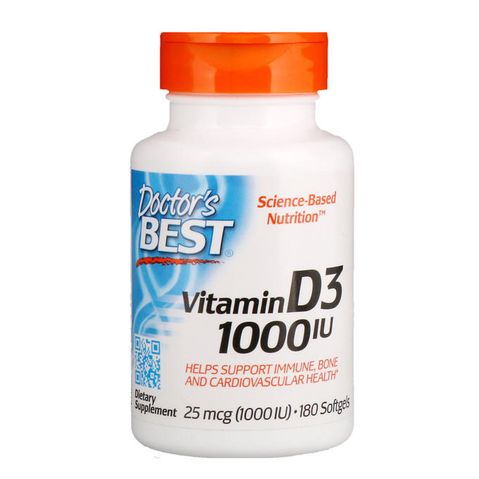 Doctors Best, Витамин D3, 25 мкг (1000 МЕ), 180 мягких таблеток