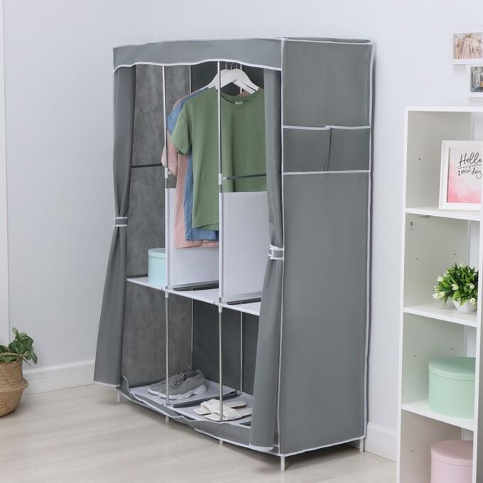 Шкаф тканевый каркасный, складной LaDо́m, 125x45x168 см, цвет серый