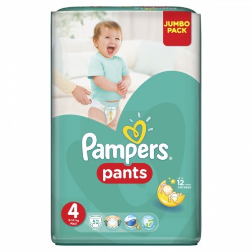 PAMPERS Подгузники-трусики Pants для мальчиков и девочек Maxi (9-15кг) Джамбо Упаковка 52