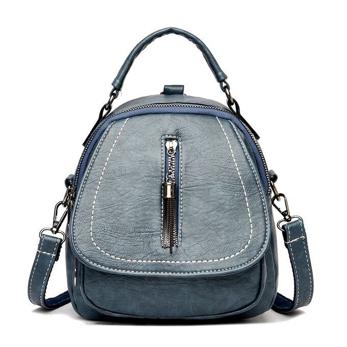 Женский рюкзак из эко кожи, рюкзак-сумка с металлическим пуллером, цвет синий