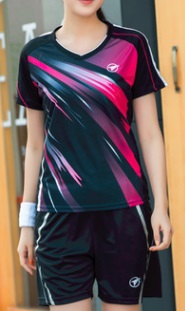 Женский спортивный костюм: футболка-поло + шорты (возможна замена на юбку) Цвет: ЧЕРНО-ФИОЛЕТОВЫЙ