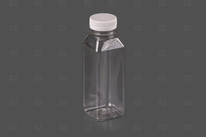 Мир упаковки Бутылка 300мл горло d-38мм (15шт) квадратная с крышкой прозрачная (ПЭТ)
