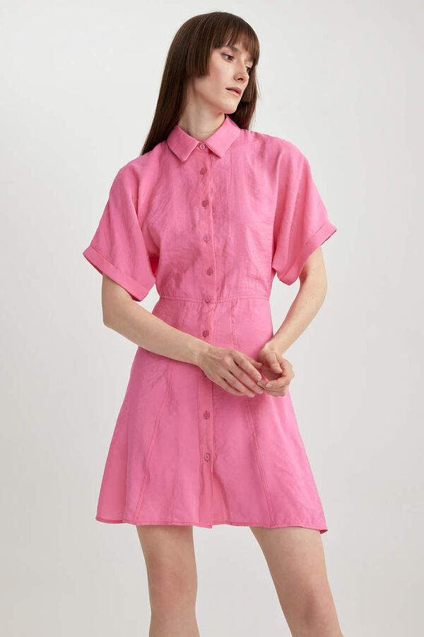 DEFACTO Мини-платье из модала с короткими рукавами и воротником-рубашкой