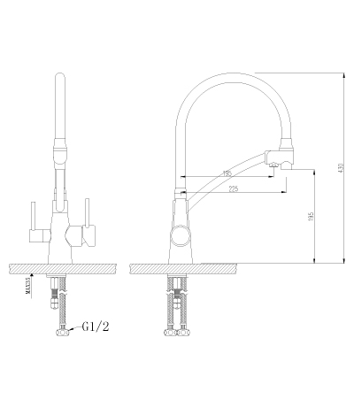 LEMARK LM3071C-Gray &quot;Комфорт&quot; Смеситель для кухни, с дополнительным подключением к фильтру для питьвой воды