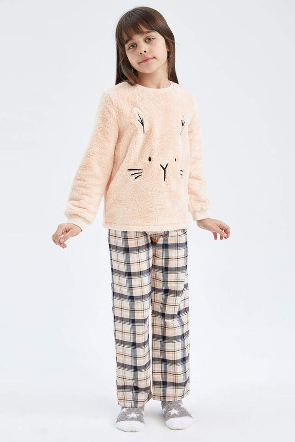 DEFACTO Плюшевый пижамный комплект с длинными рукавами для девочки