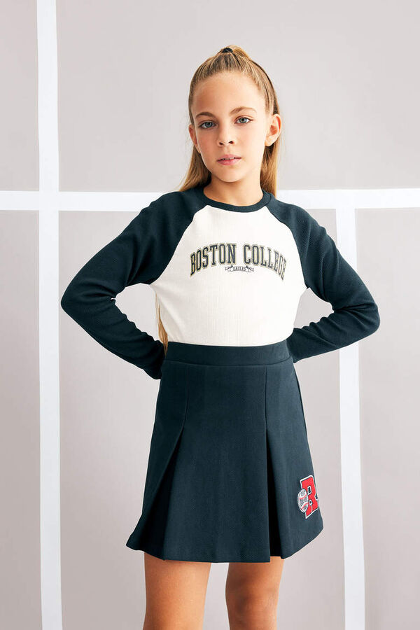 DEFACTO Укороченная футболка с круглым вырезом и длинными рукавами в рубчик для девочек