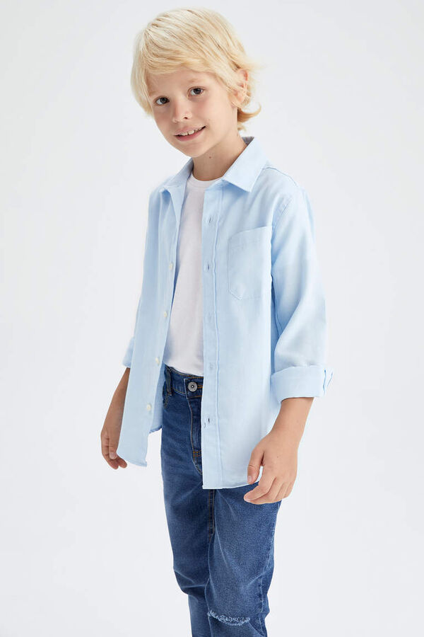 DEFACTO Синяя оксфордская школьная рубашка с длинным рукавом для мальчика