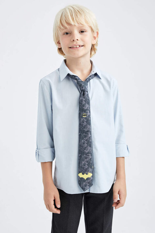 DEFACTO Синяя льняная школьная рубашка с длинными рукавами для мальчика