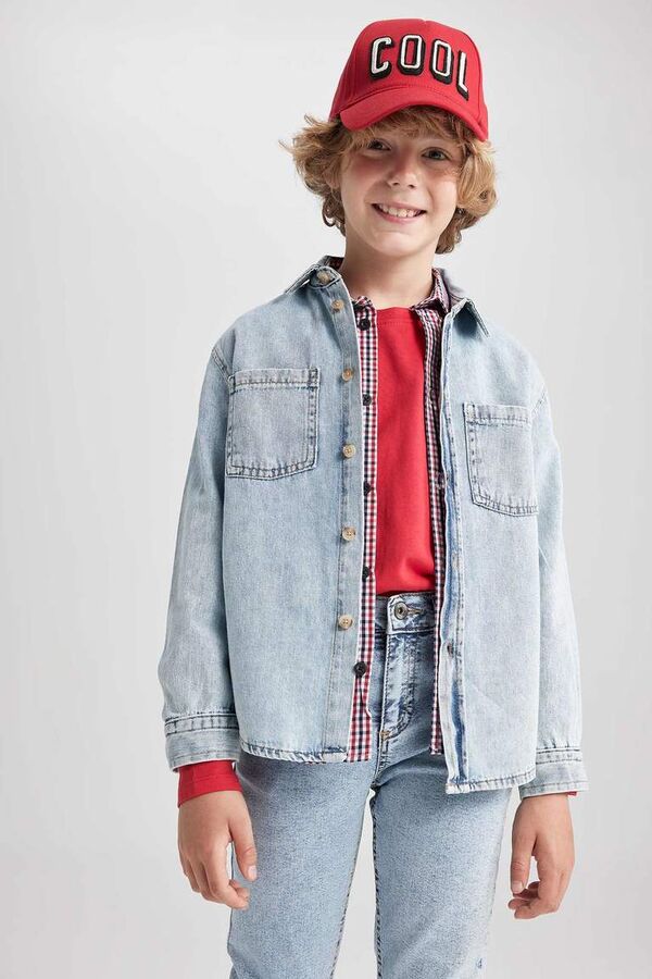 DEFACTO Джинсовая рубашка оверсайз с длинными рукавами для мальчика