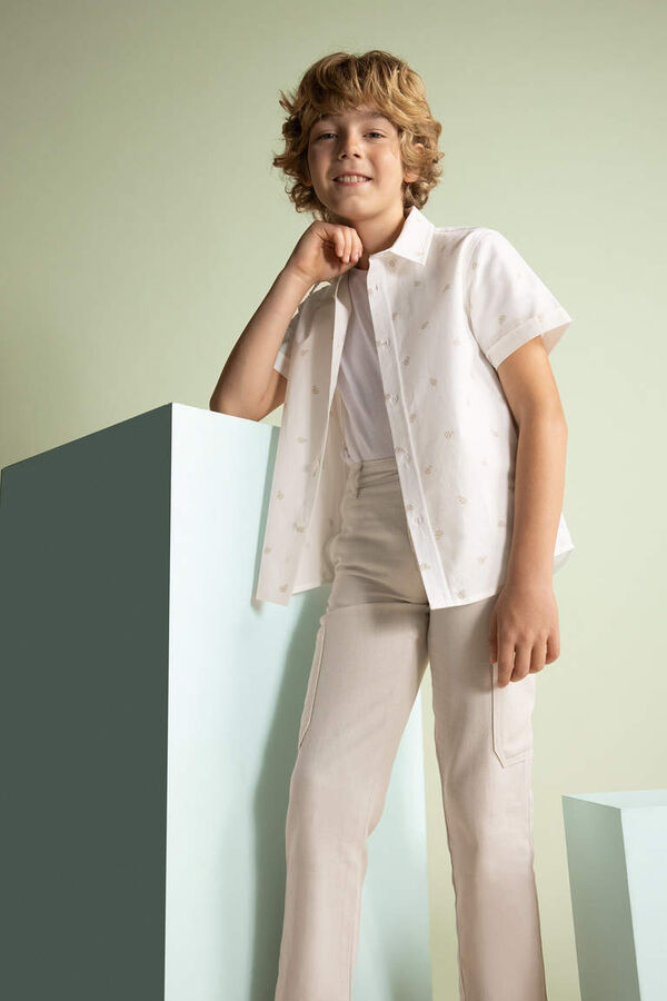 DEFACTO Рубашка из поплина с рисунком для мальчика с коротким рукавом