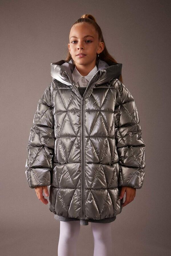 DEFACTO Блестящее пальто с капюшоном на флисовой подкладке для девочек