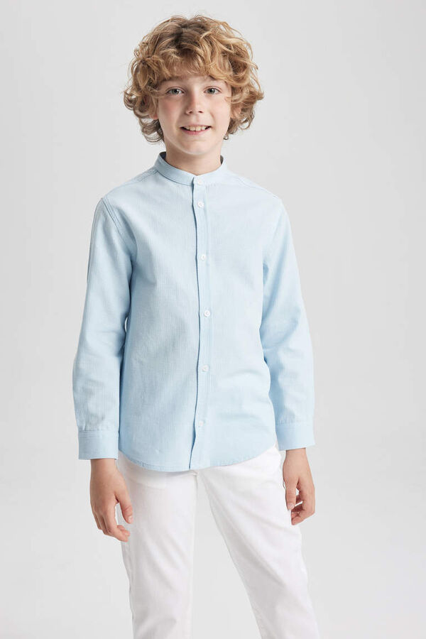 DEFACTO Текстурированная рубашка с длинным рукавом для мальчика с высоким воротником