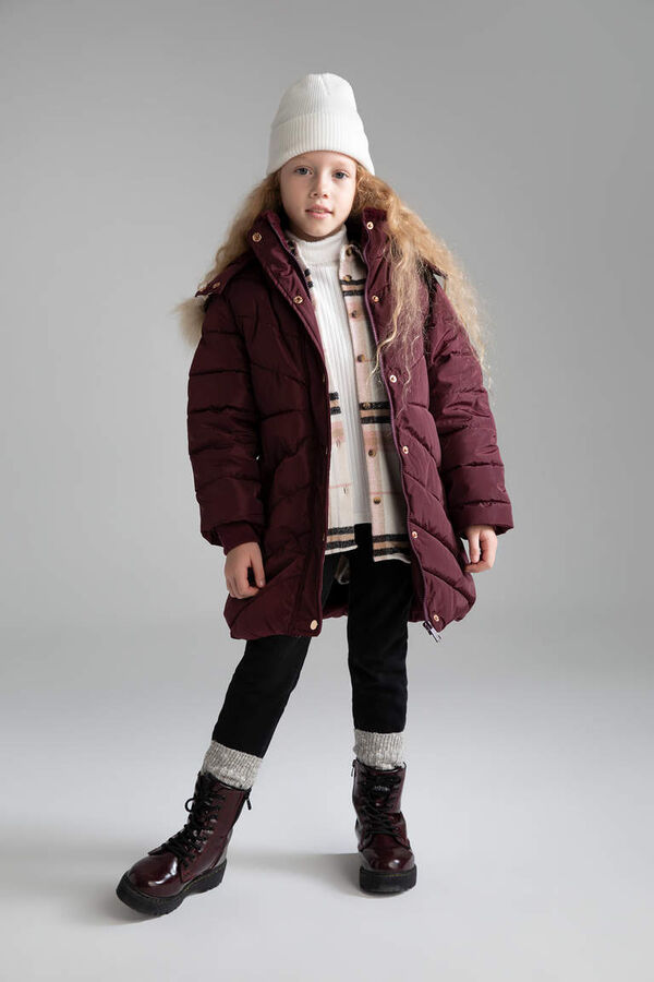 DEFACTO Длинное пальто с капюшоном на подкладке из искусственного меха для девочек