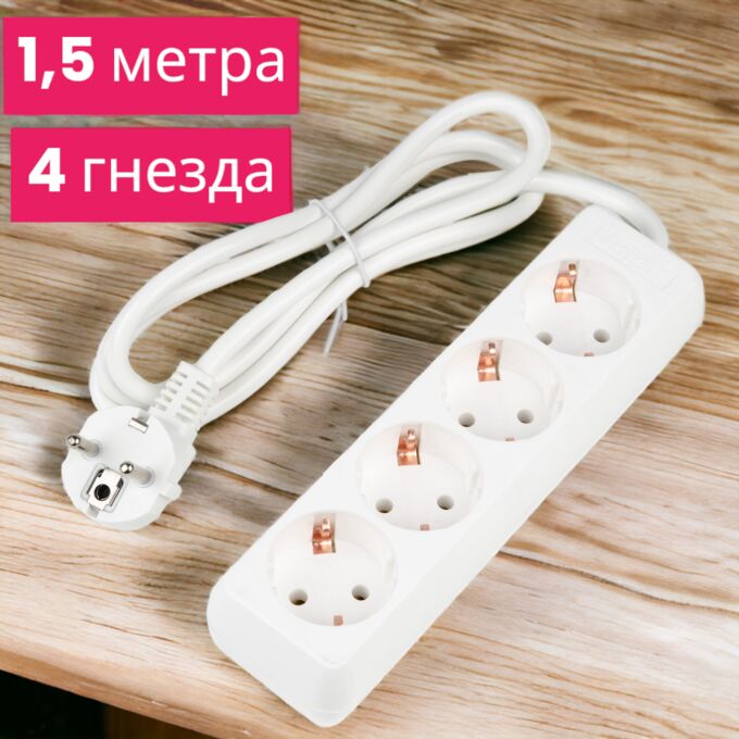 UNIEL Удлинитель для электроприборов, бытовой, шнур 1,5 м., 4 гнезда, 16 A, с заземлением, серии Ultra, цвет белый, S-GCU4-1,5 WHITE
