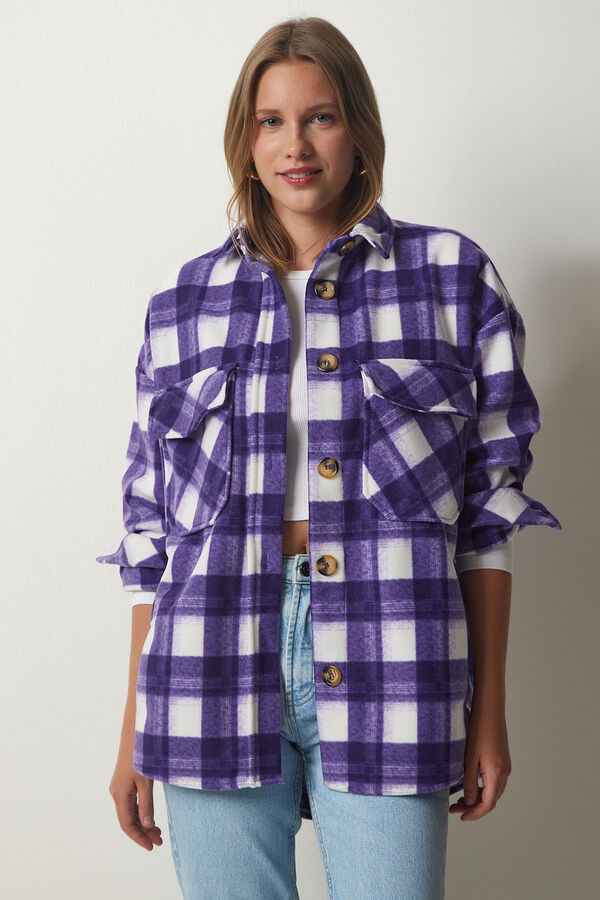 happinessistanbul Женская фиолетовая флисовая куртка-рубашка Lumberjack UB00122