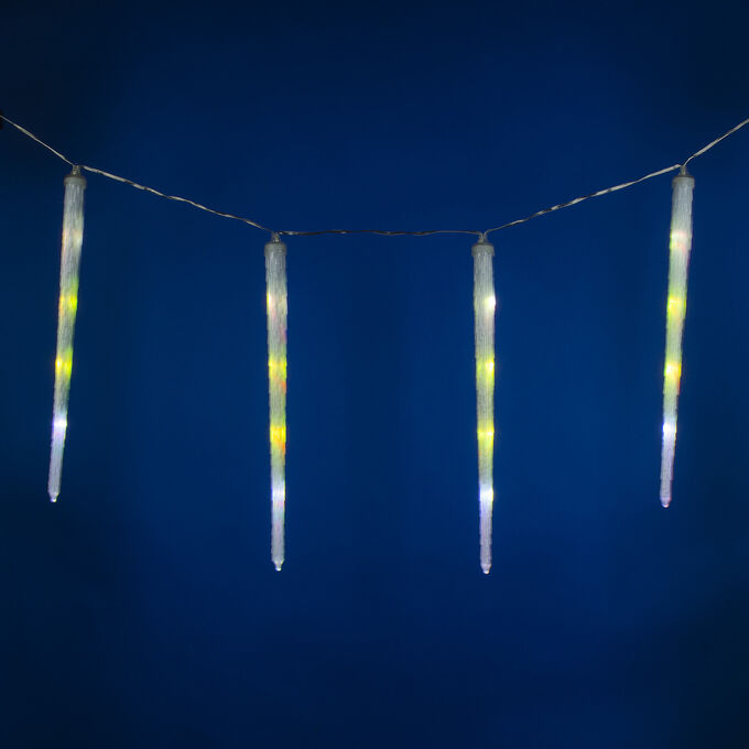 Занавес светодиодный фигурный «Морозные сосульки», соединяемый,  2,7х0,42м. 10 подвесов. RGB свет. Провод прозрачный. (ULD-E3005-210/DTK)