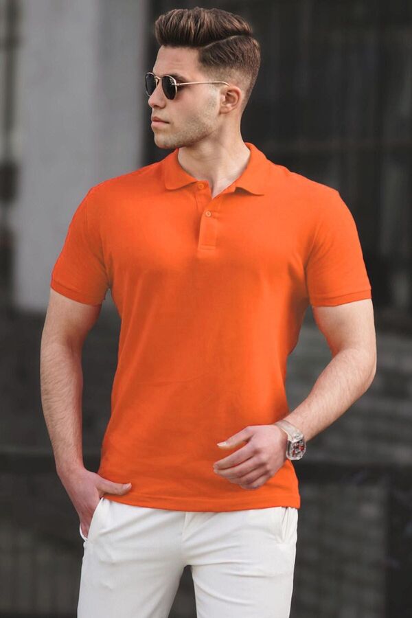 Madmext Оранжевая базовая мужская футболка с воротником поло 5101
