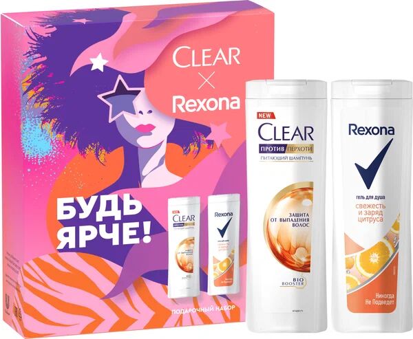 Подарочный набор CLEAR+REXONA FEMALE 2023 (Гель д/душа 200+Шампунь 200)