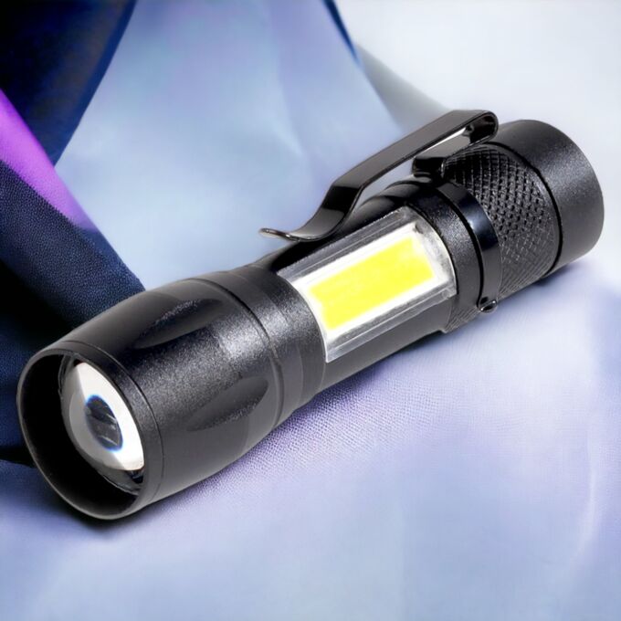 Smartbuy Фонарь светодиодный алюминиевый 3Вт LED+ 3 Вт COB, AA, черный (SBF-104)