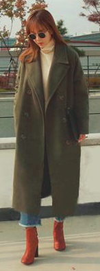 Длинное двубортное пальто Цвет: ТЕМНО-ЗЕЛЕНЫЙ