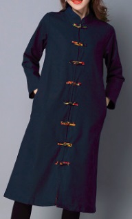 Однотонное пальто в азиатском стиле Цвет: ТЕМНО-СИНИЙ