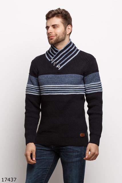 Мужской свитер 17437 темный синий принт